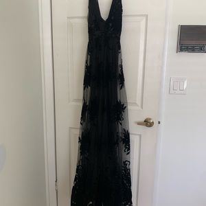 FORMAL LACE BLACK DRESS- wore once to a formal, black lace, plunge neckline